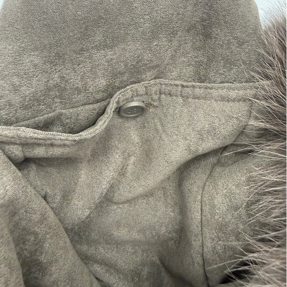 St John's Bay Faux Suede Hooded Jacket Fur Trim Women's Small Taupe Brown