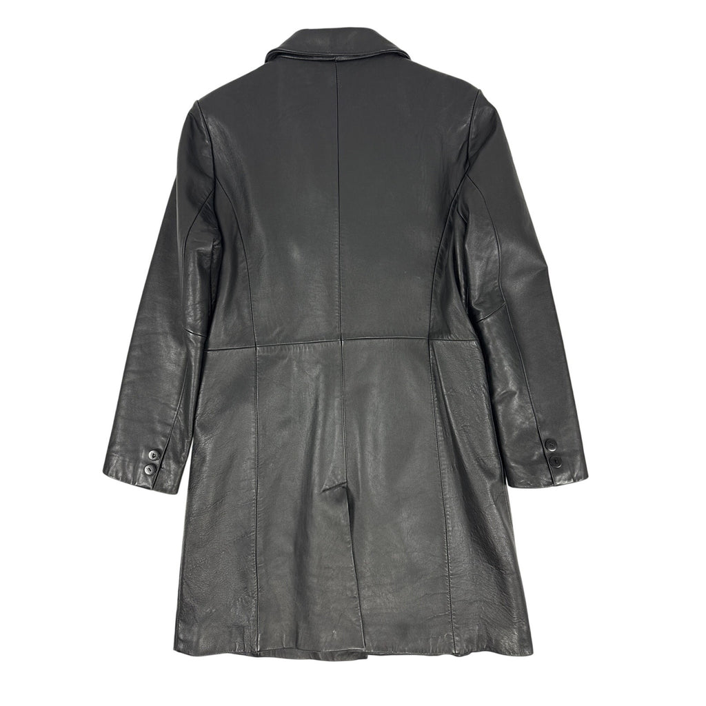 Vintage 90s Juliette Michelle by Adler Black Leather Trench Coat Women's Medium