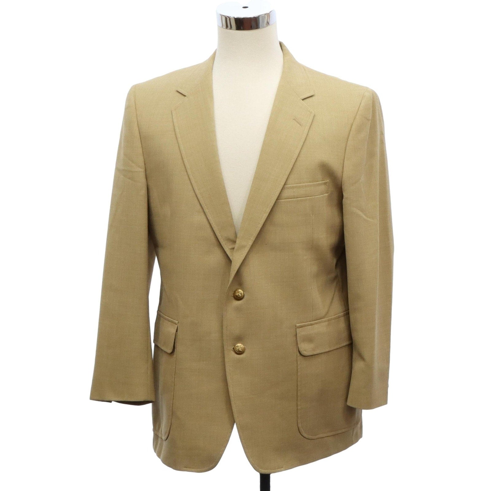 Vintage 1970s Carolcrest Men's Tan Blazer Gold Heraldic Buttons 42