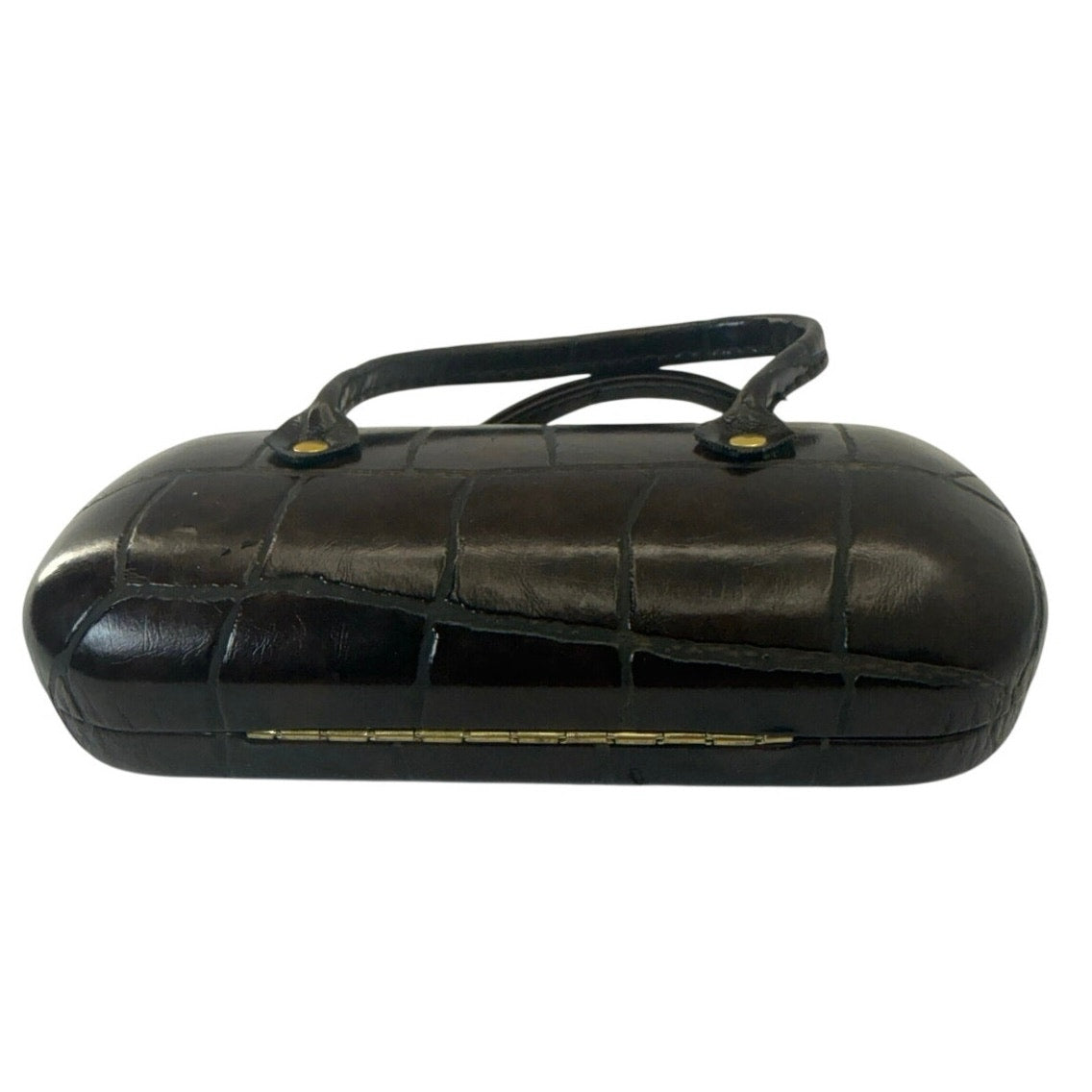 Vintage 70s Purse Style Eyeglasses Case Black Faux Croc Hard Shell w Handles