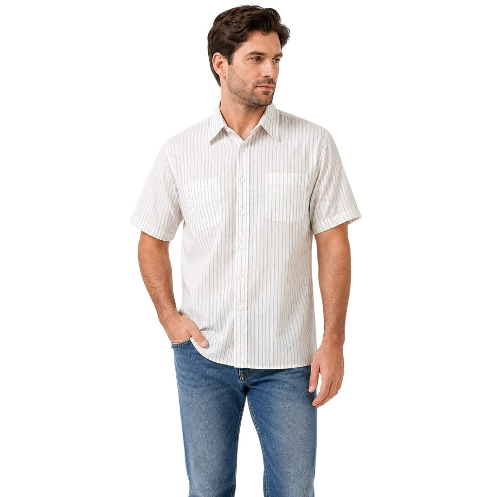 Vintage 80s White Gold Pinstripe Button Down Short Sleeve Shirt Men's XL