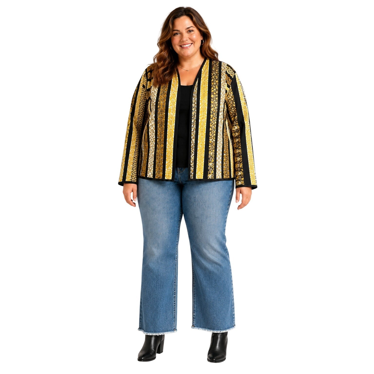 Vintage 1970s Handmade Quilted Jacket Yellow Black Patchwork Women’s L/XL