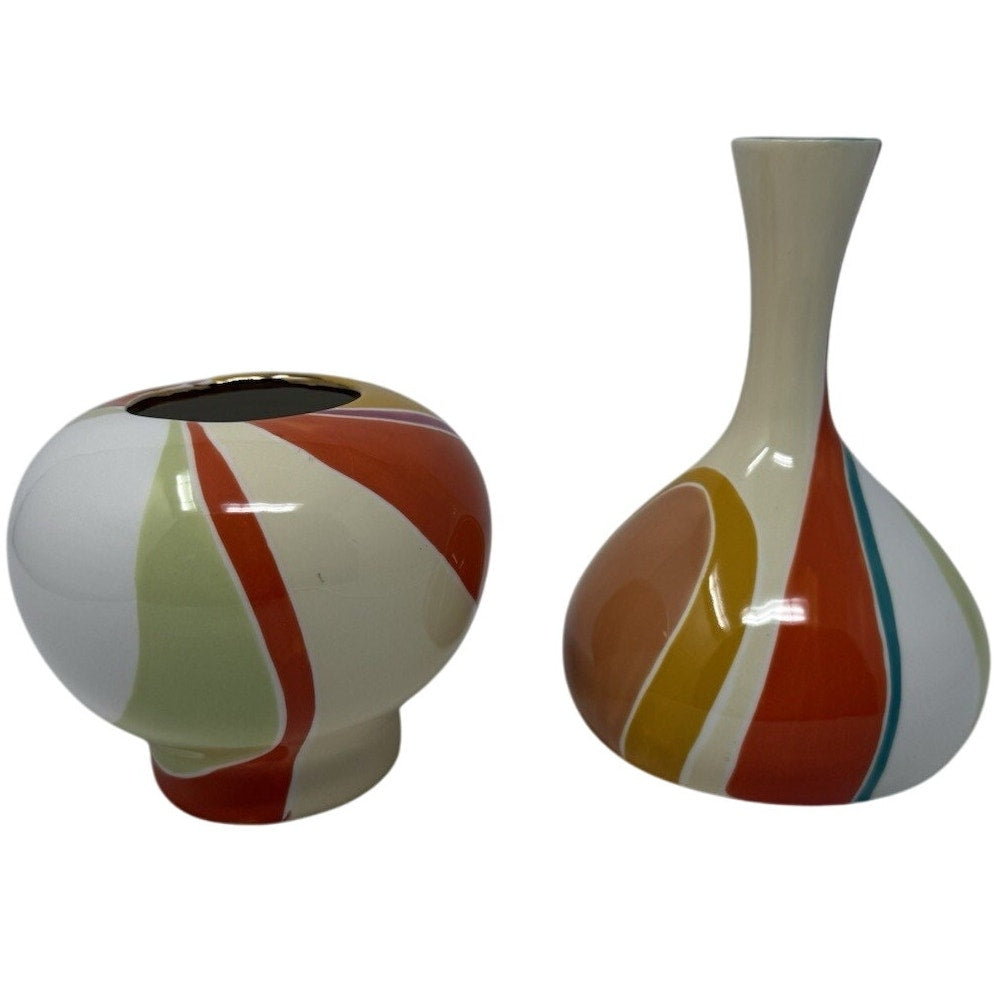 Vintage 00s Jill Rosenwald Magenta Studio Art Glass Vase Set Retro Vibe