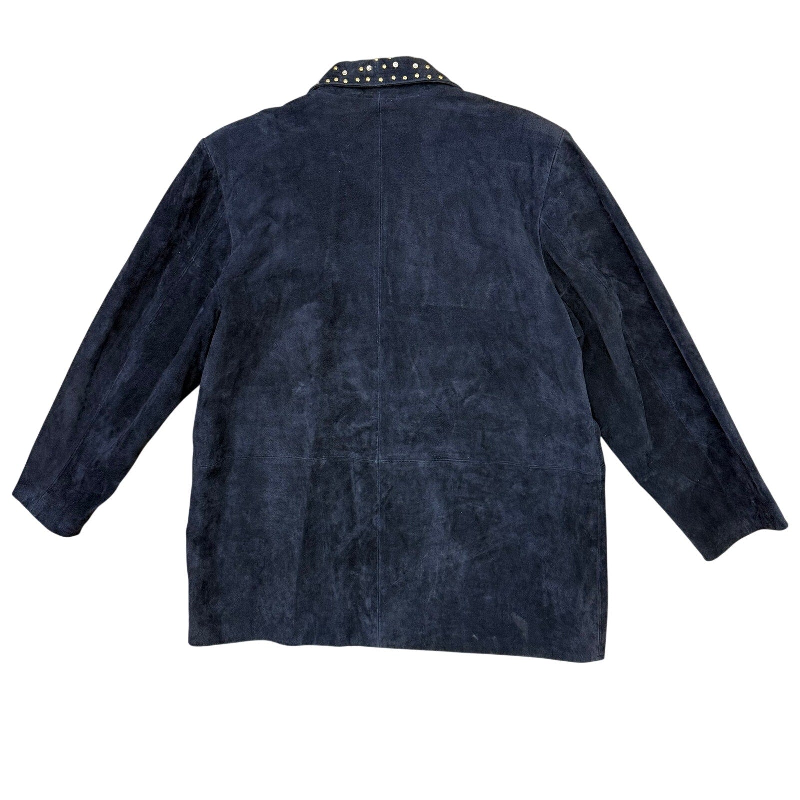 Vintage 90s Women's Large Navy Suede Leather Blazer Jacket Studded Lined