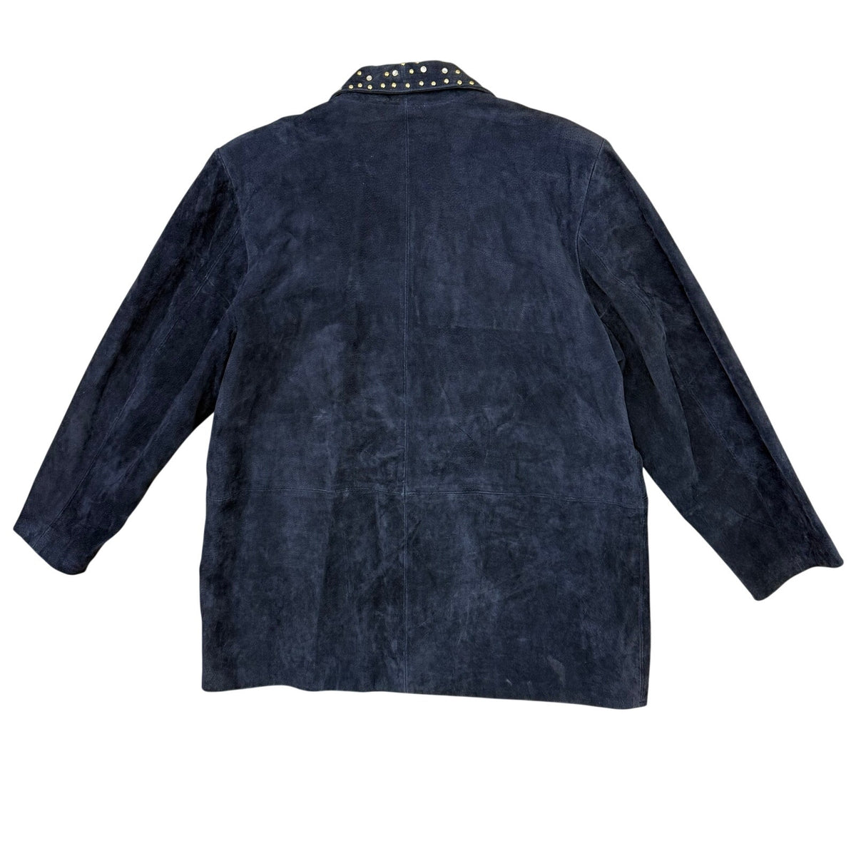 Vintage 90s Atlantic Beach Navy Suede Leather Jacket Studded Lined Women's Large