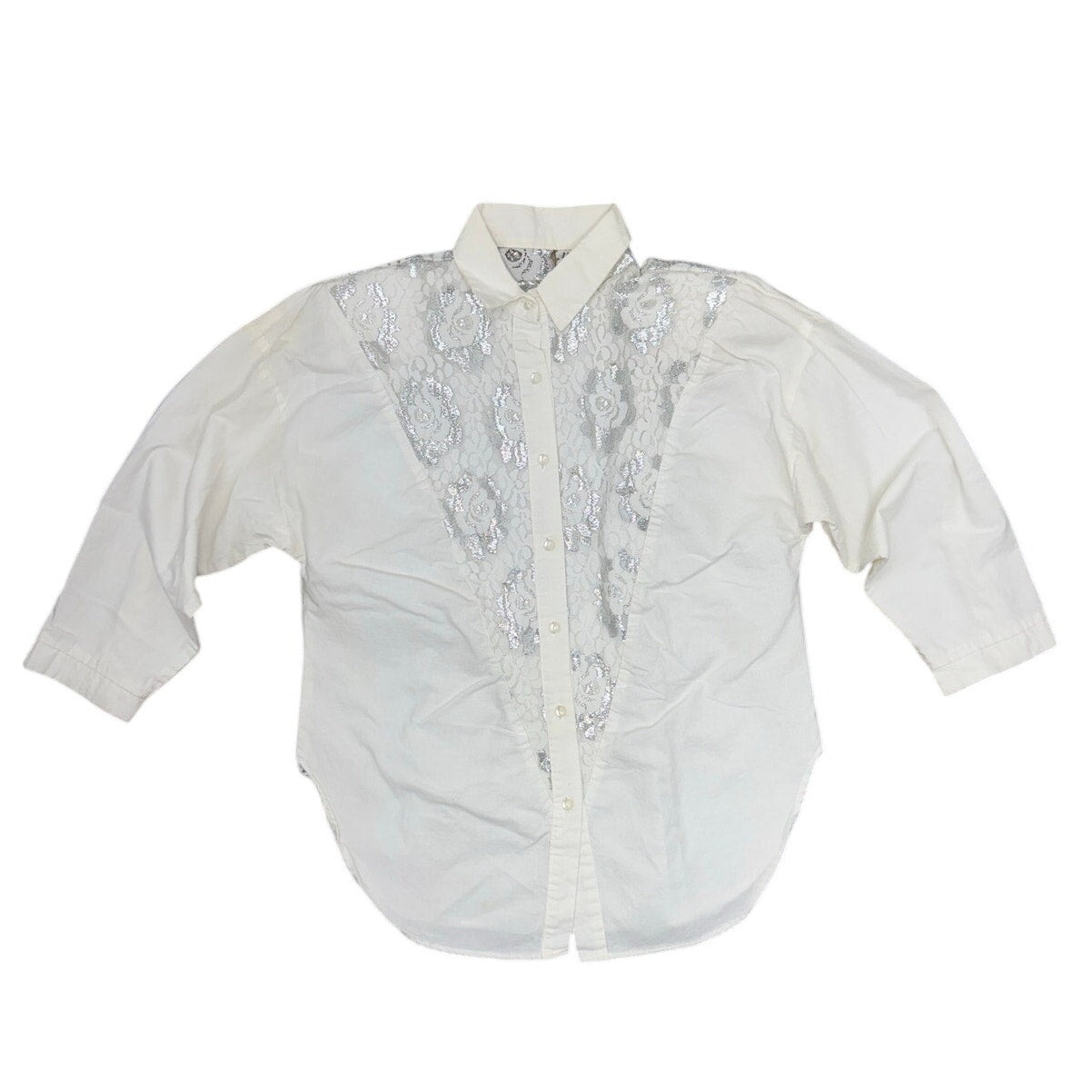 Vintage 80s Women Large Sure Thing White Lace Western Blouse Shirt USA