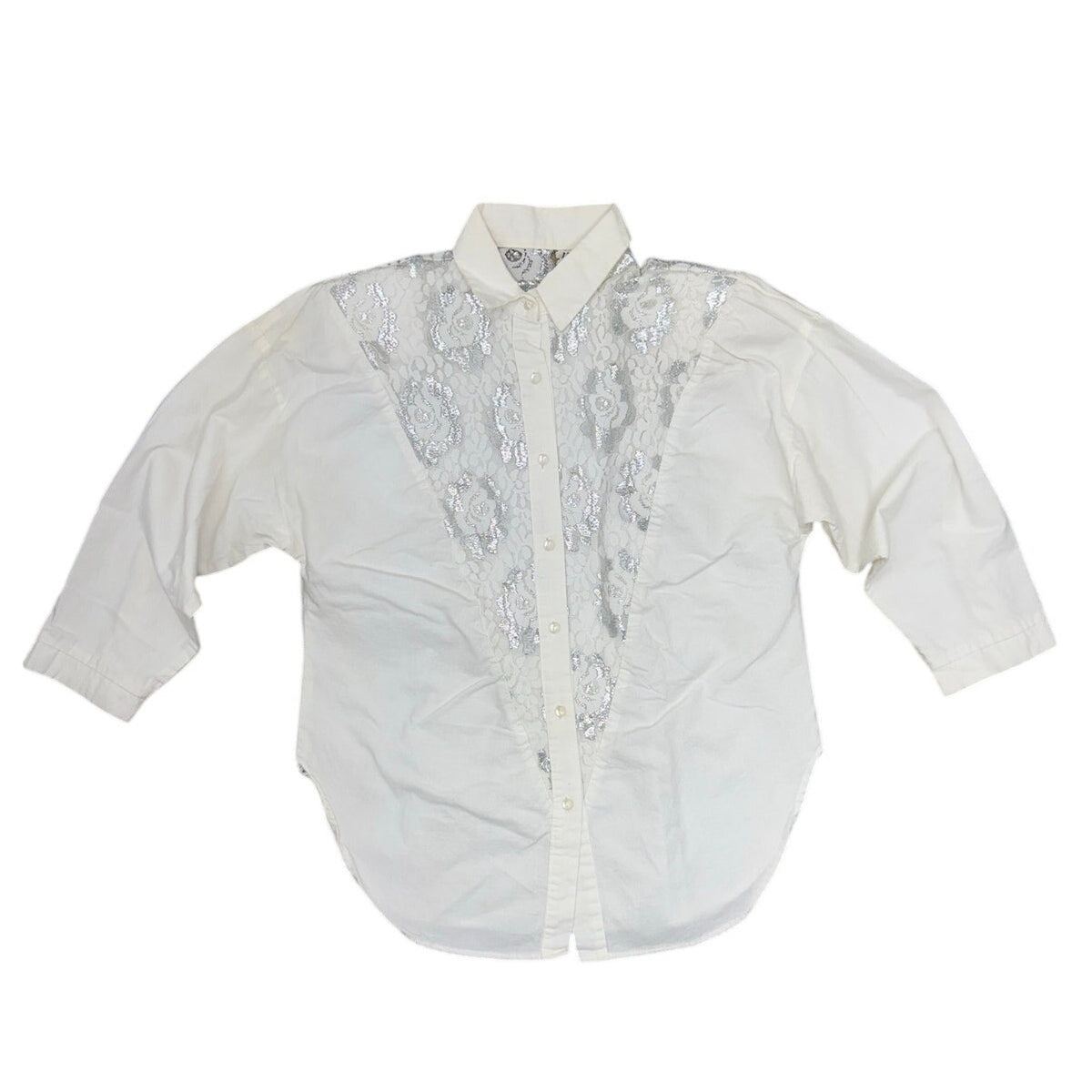 Vintage 80s Women Large Sure Thing White Lace Western Blouse Shirt USA
