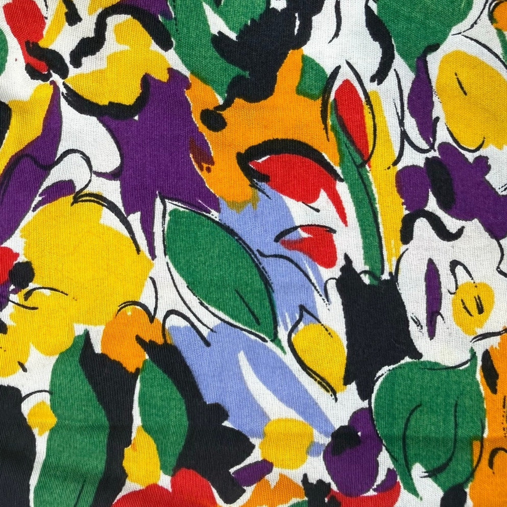 Vintage 80s Joan Martin Floral Midi Dress Scarf Tie Pleated Women's Small