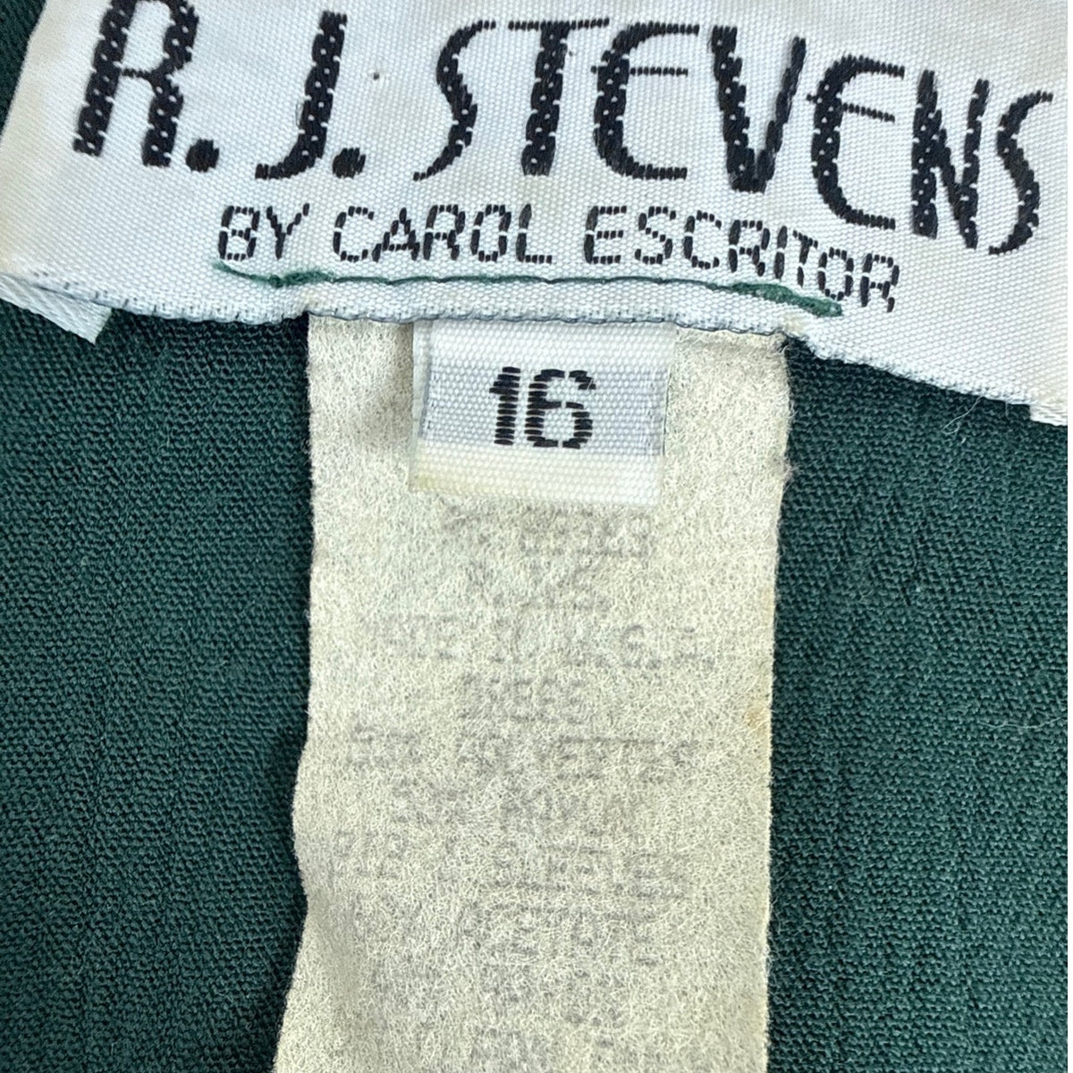 Vintage 80s R.J. Stevens Hunter Green Maxi Dress Size 16 Women's XL USA