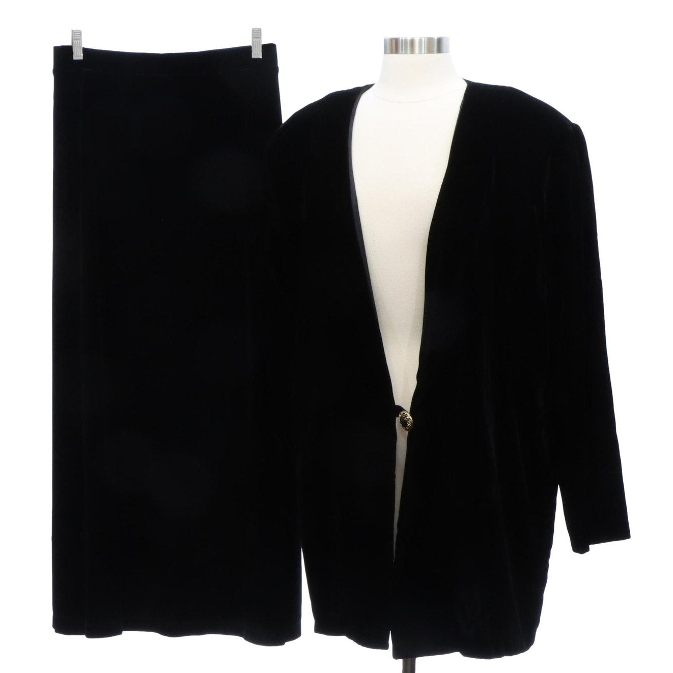 Vintage 1980s Fitting Image Avenue Black Velvet Skirt Suit Plus Size 18