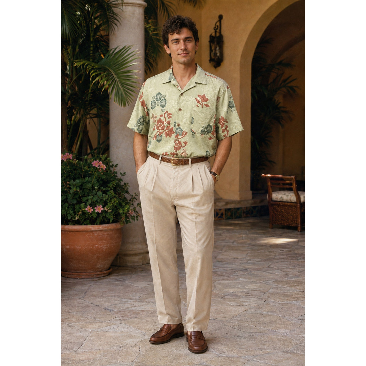 Vintage 90s Paradise Blue Mens XL Silk Floral Hawaiian Camp Shirt
