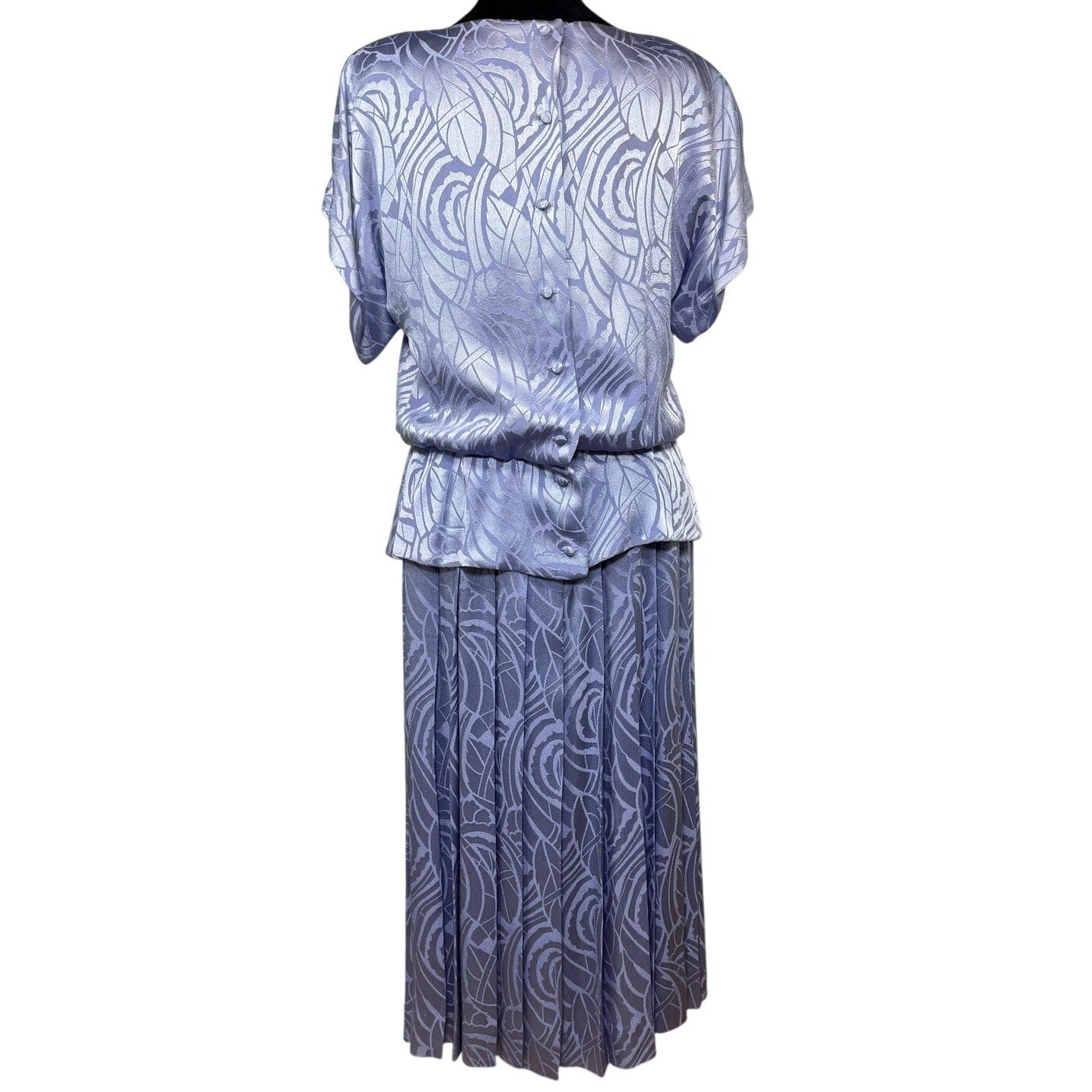 Vintage 80s Lavender Pleated Peplum Rhinestone Women's Medium Dress