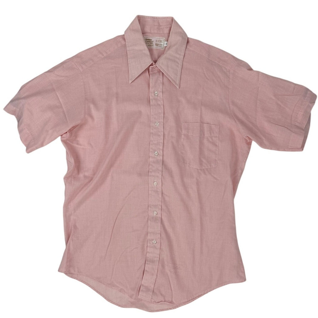 Vintage 70s Golden Comfort Pink Short Sleeve Point Collar Shirt Mens 42