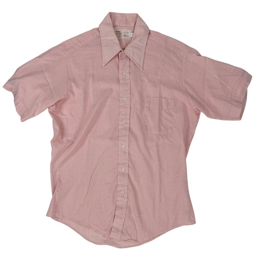 Vintage 70s Golden Comfort Pink Short Sleeve Point Collar Shirt Mens 42