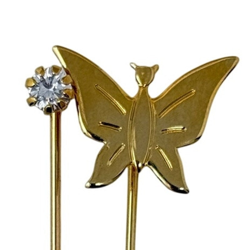 Vintage 90s Gold Tone Butterfly & Rhinestone Stick Pin Set 2.5”