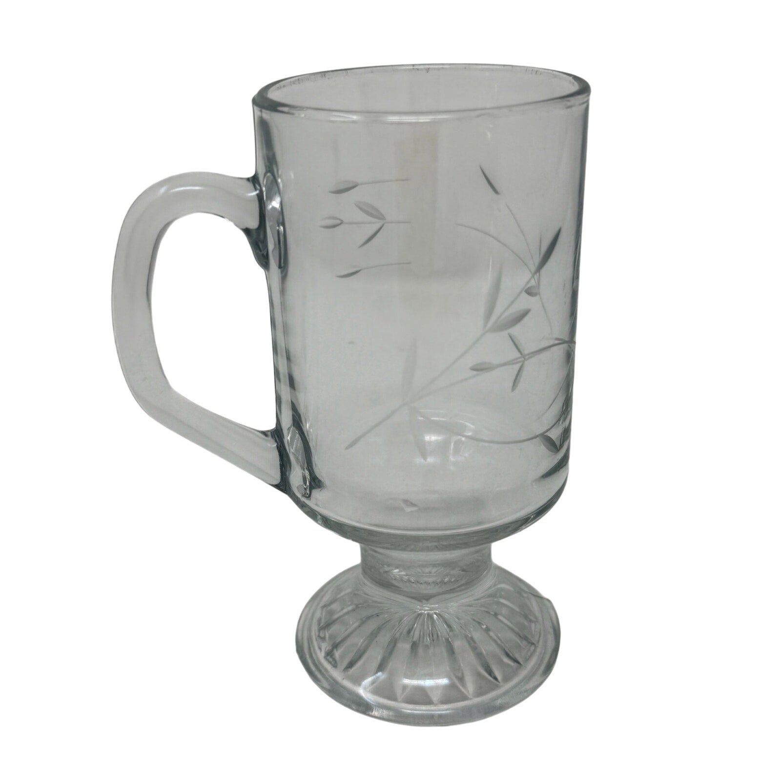 Vintage 90s Princess House Heritage Irish Etched Crystal Glass Coffee Mugs Set 2