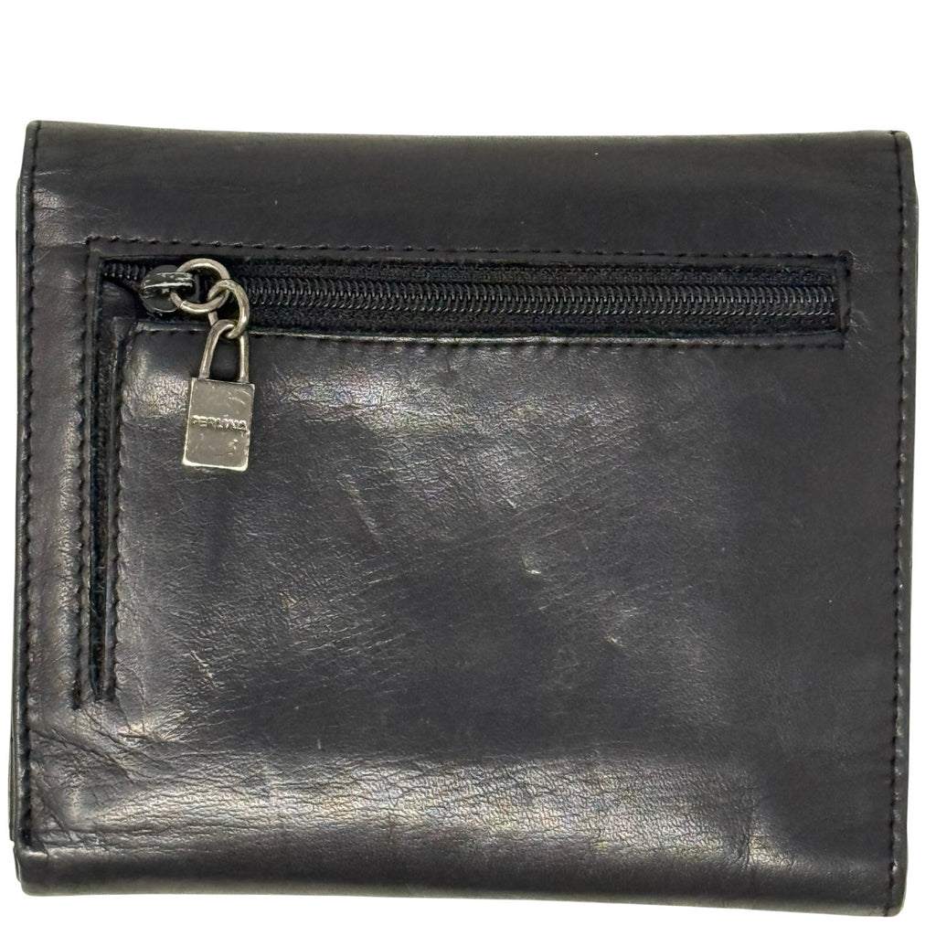 Vintage 00s Perlina New York Black Leather Wallet Clutch Organizer Zip Pocket