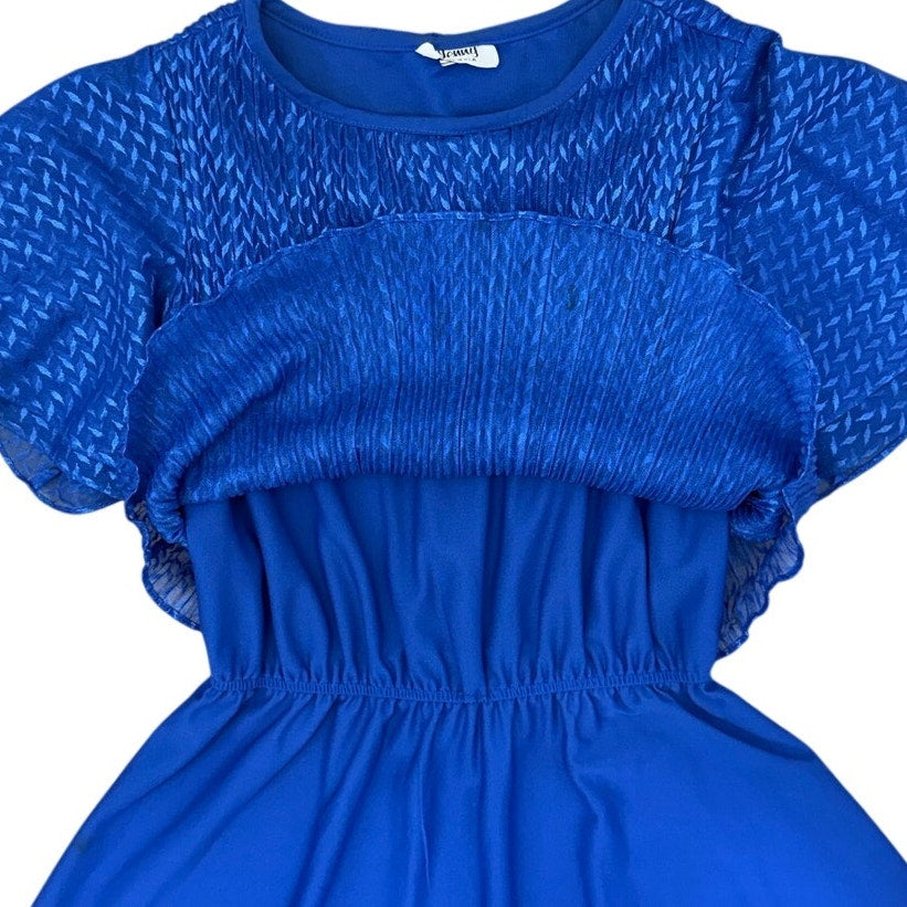 Vintage 70s Women's Small Jenny Blue Pleated Overlay Dress Disco Midi USA