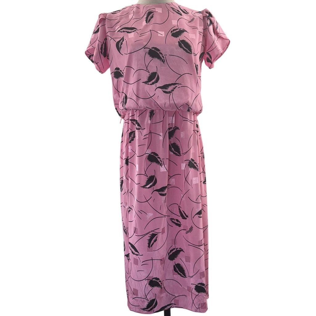 Vintage 80s Women's Petite 8P Dress Lady Carol Pink Floral Elastic Waist