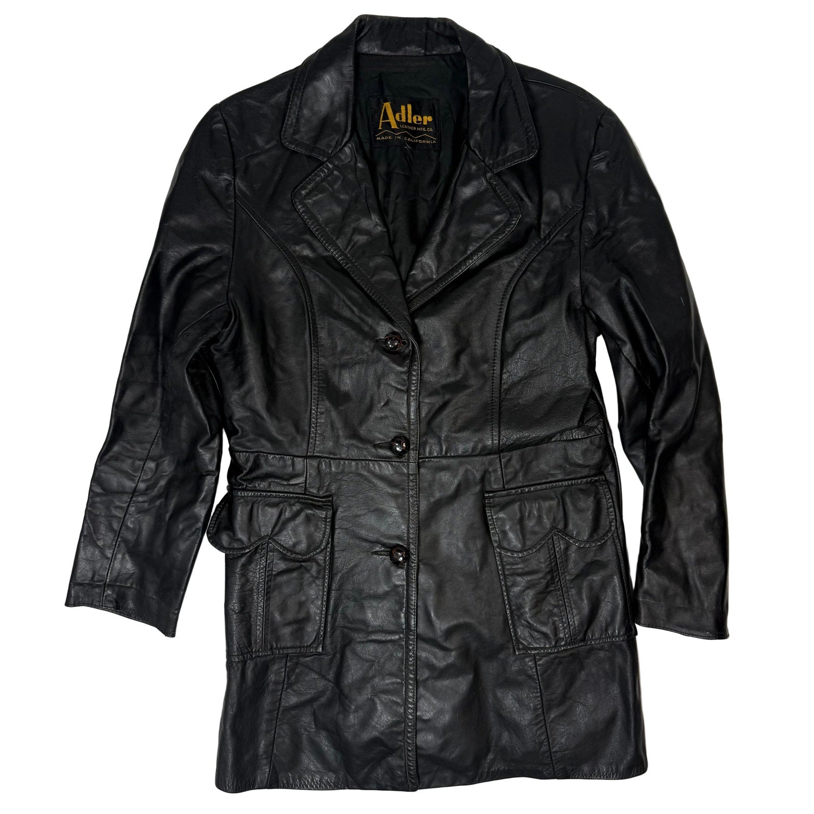 Vintage 70s Adler Women's Small Black Leather Jacket Trench Style