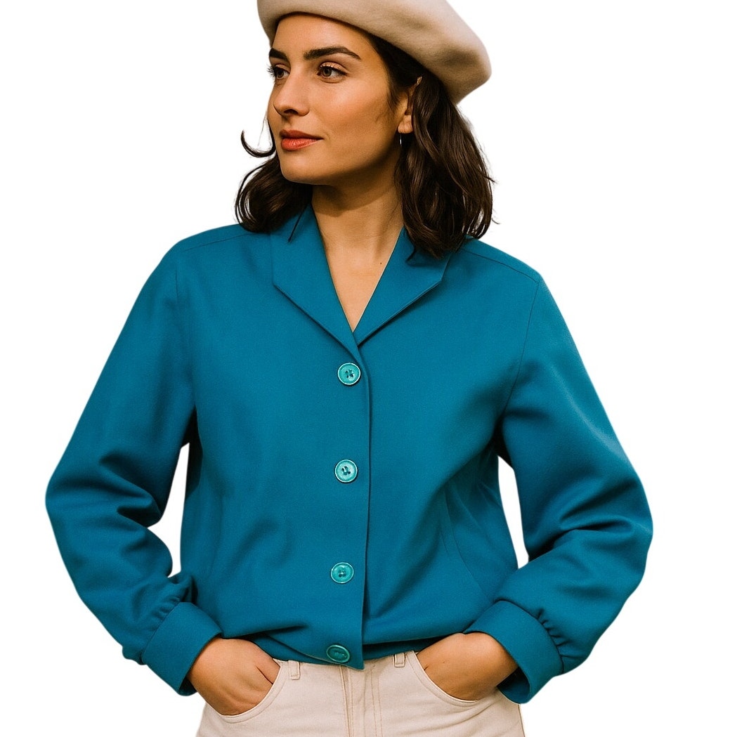 Vintage 70s Blue Blazer Jacket Women's Large diVinci California Lined USA Made