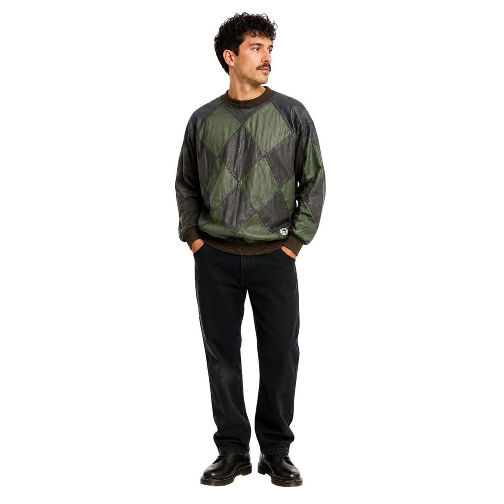 Vintage 80s Men's XL Patchwork Knit Sweater Blue Green Trutus Biancarra
