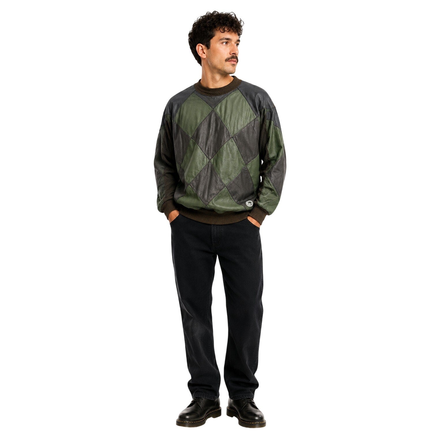 Vintage 80s Men's XL Patchwork Knit Sweater Blue Green Trutus Biancarra