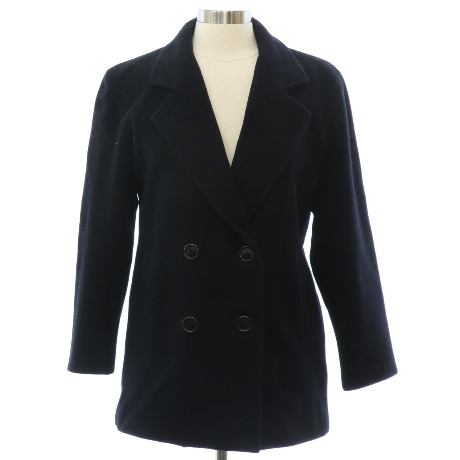 Vintage 90s Black Wool Pea Coat Double Breasted Women’s Medium Leslie Fay