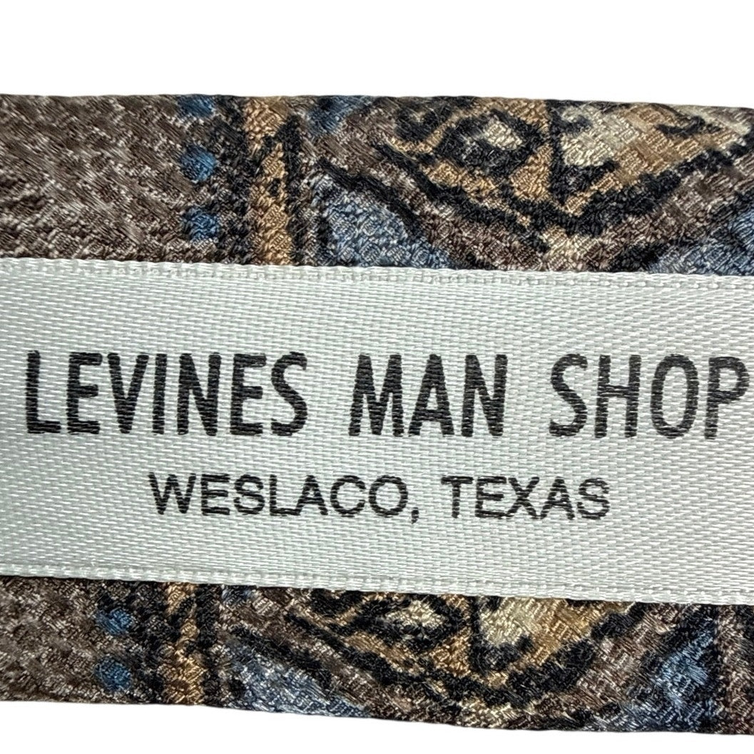 Vintage 90s Villa Bugatti Men's Silk Tie Brown Blue Geometric Check