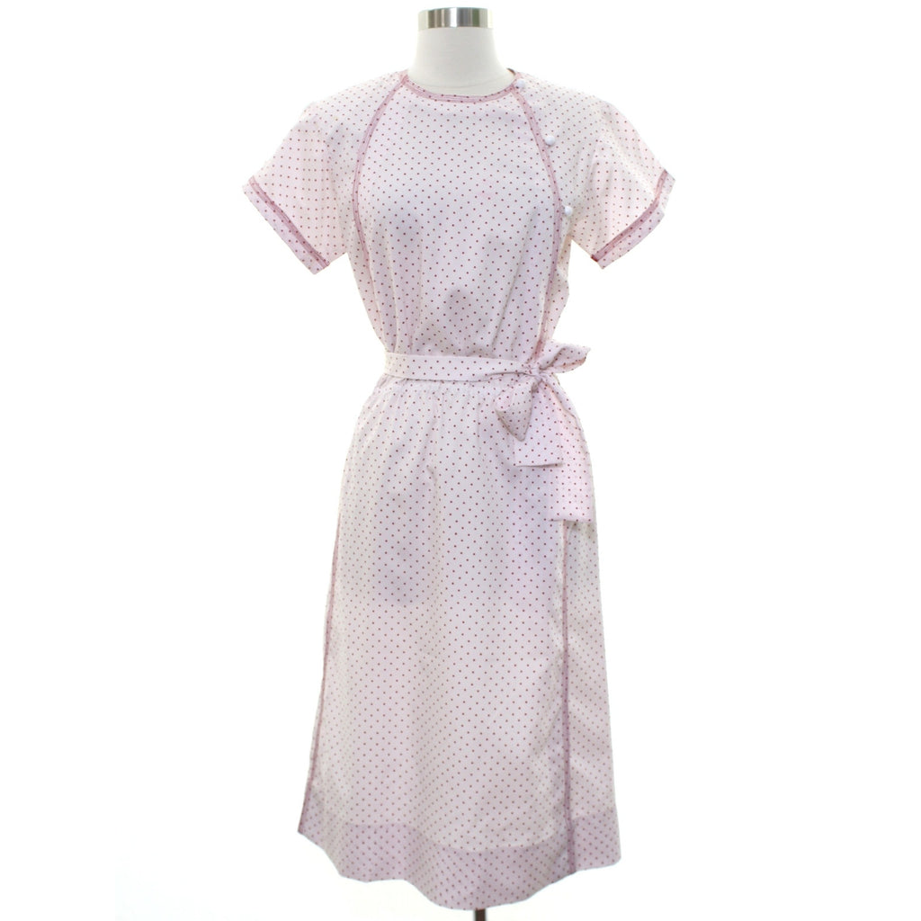 Vintage 70s Vogue American Designer Red Dot Belted Midi Dress Women's Medium