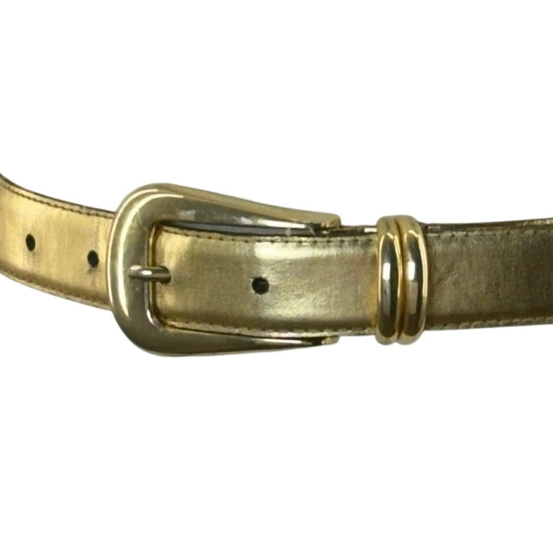 Vintage 90s Gold Skinny Belt Women 30-34 Waist Shiny Metallic 1” Wide