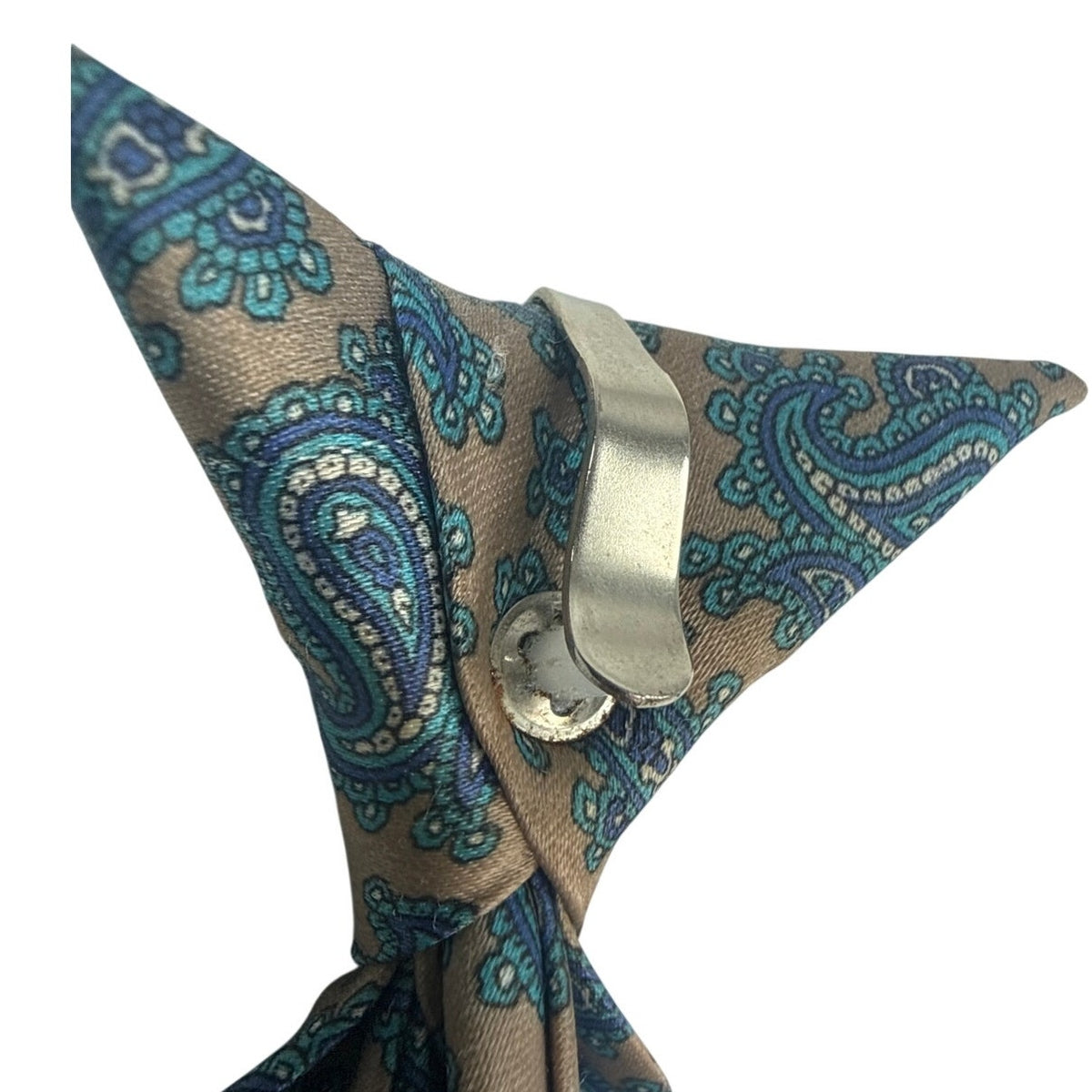 Vintage 70s Boys Blue Taupe Paisley Necktie 2.25” Wide