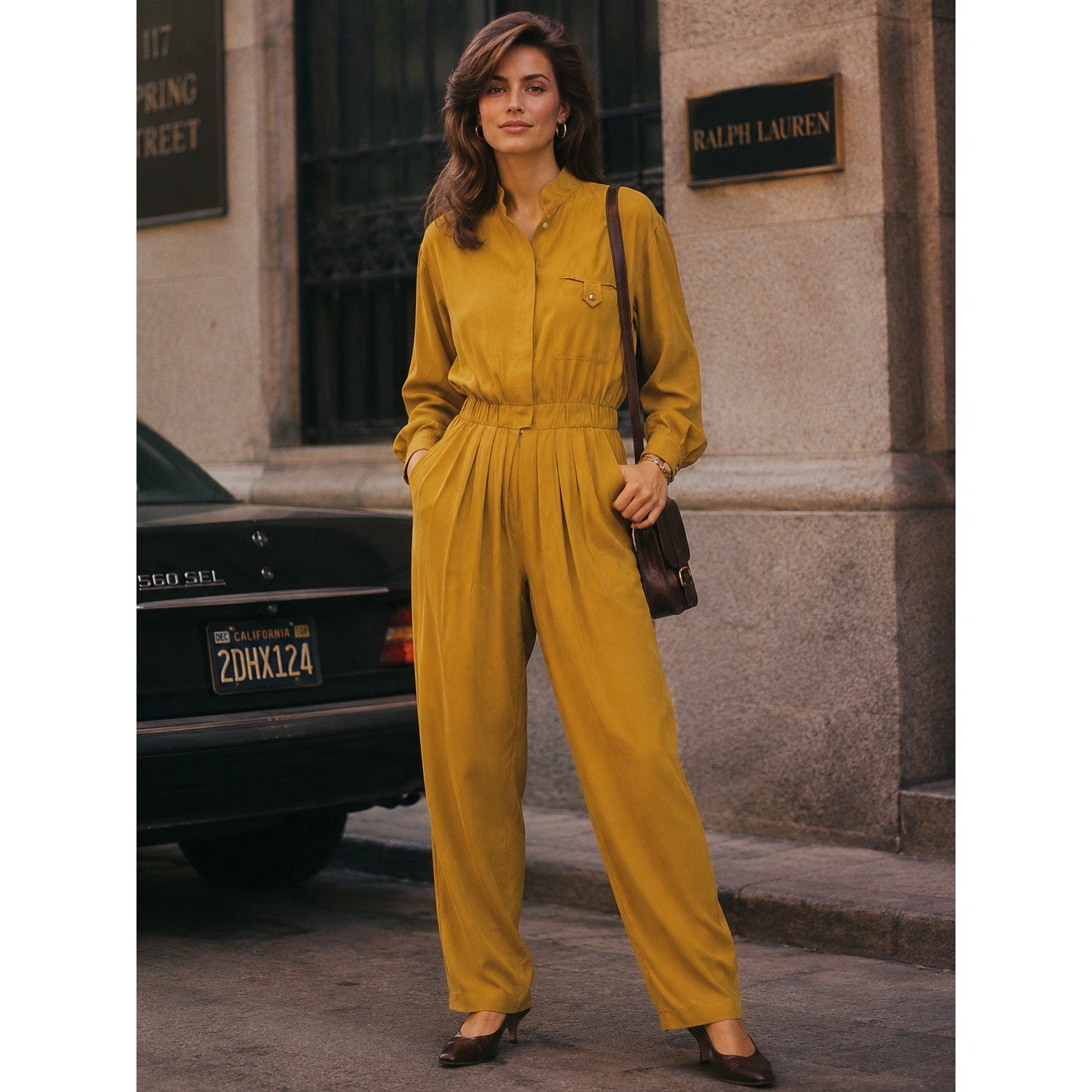 Vintage 90s Silk Jumpsuit Gold Amber Women's 2P Liz Claiborne