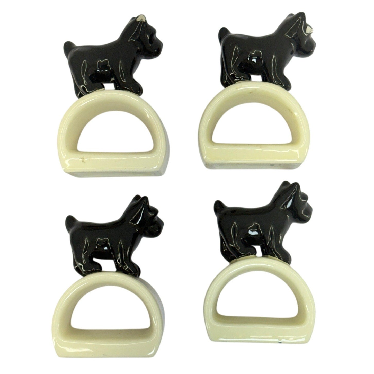 Vintage 2000s Thomas O'Brien Scotty Dog Napkin Rings Set of 4 Black Cream