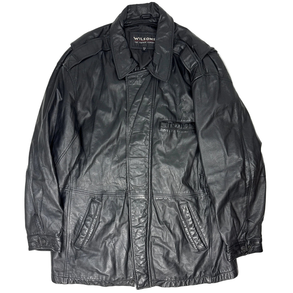 Vintage 90s Wilsons Black Leather Jackets Zip Front Snap Cuffs Lined Men’s XL