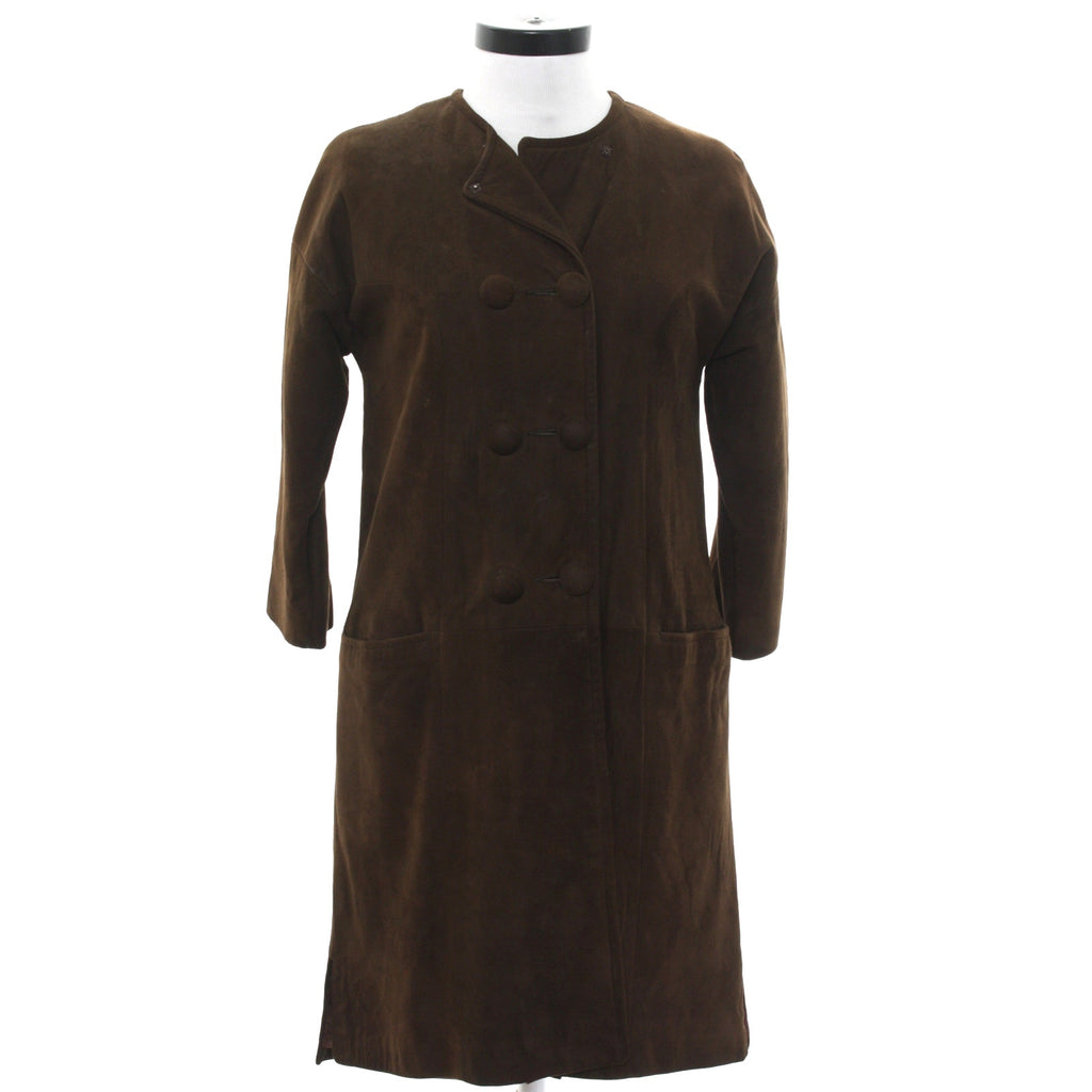 Vintage 60s Women’s XS Brown Leather Coat Womens Double Breasted Princess Seams