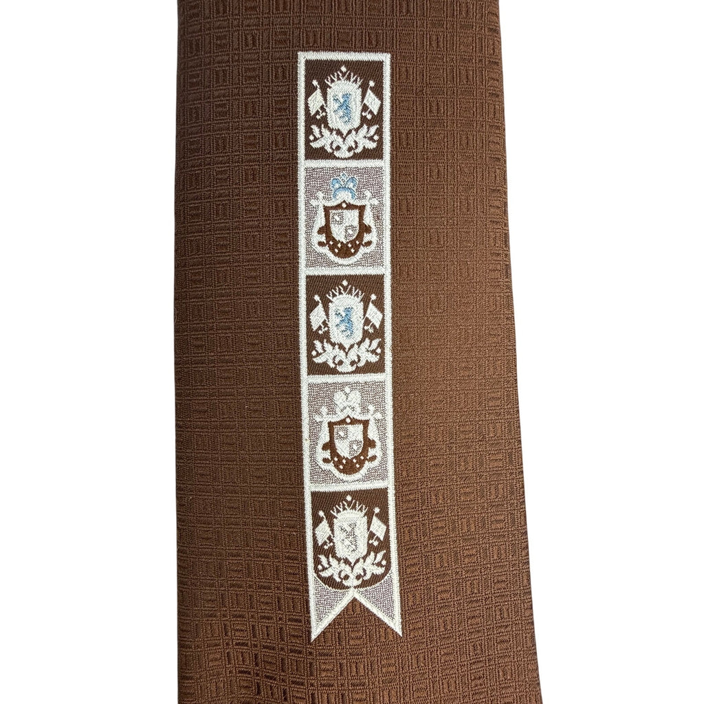Vintage 60s Resilio Brown Heraldic Geometric Wide Necktie 4.25”