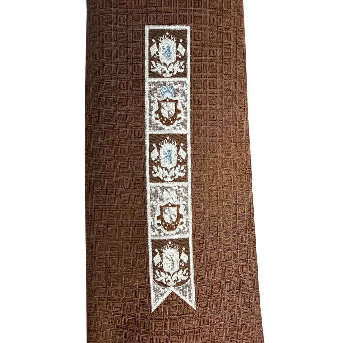 Vintage 60s Resilio Brown Heraldic Geometric Wide Necktie 4.25”