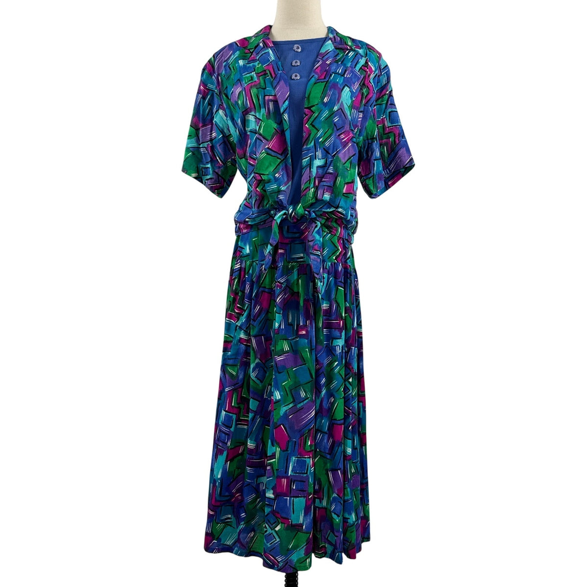 Vintage 80s Koret Multicolor Geometric Rayon 2-Piece Skirt Set Women's M/L