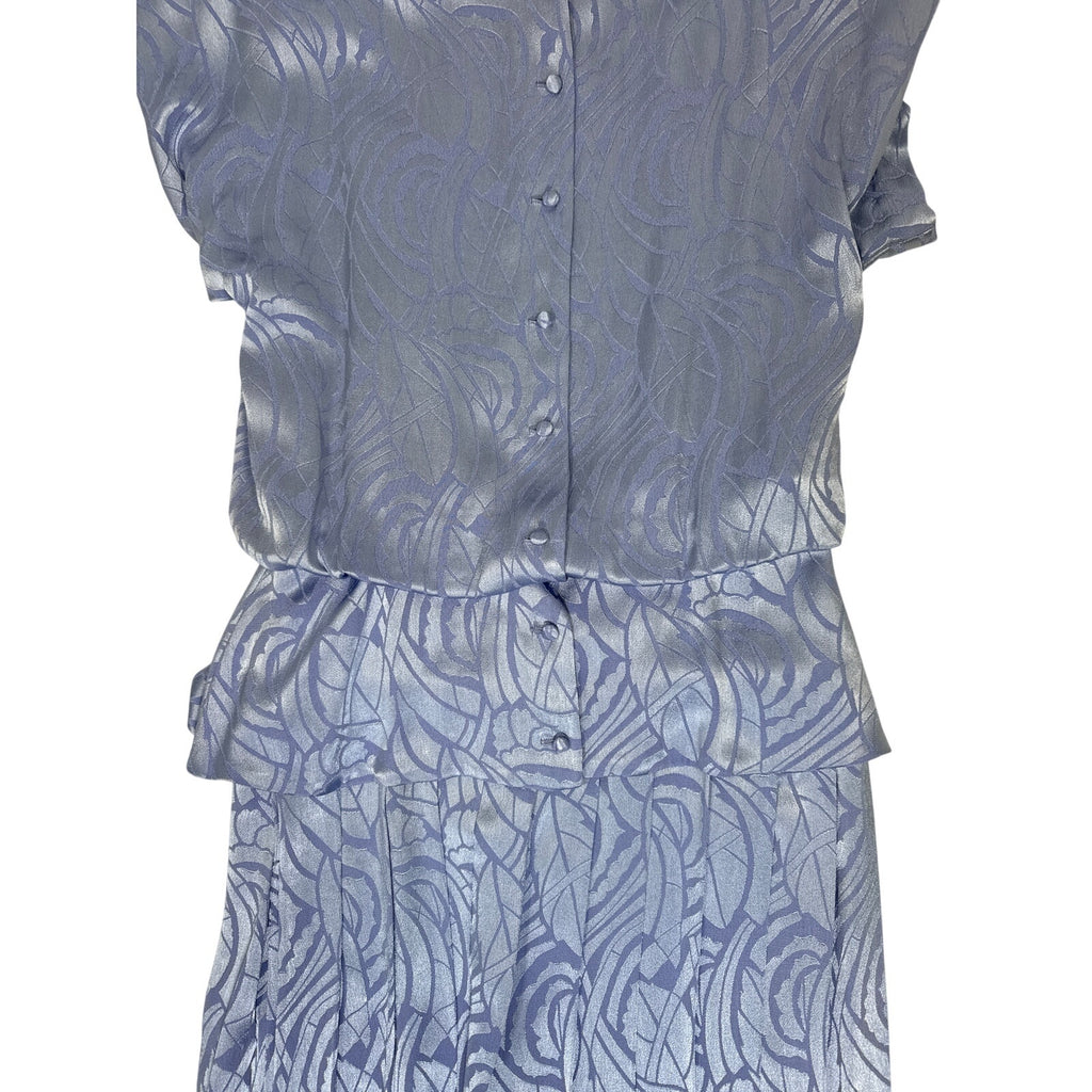 Vintage 80s Lavender Pleated Peplum Rhinestone Women's Medium Dress