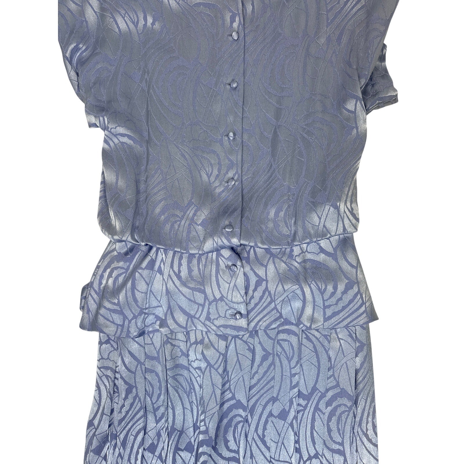 Vintage 80s Lavender Pleated Peplum Rhinestone Women's Medium Dress