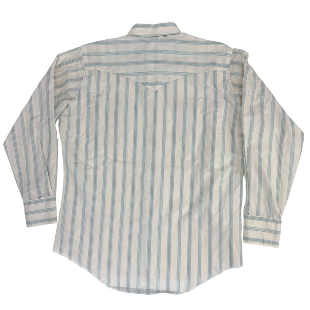 Vintage 80s Wrangler Striped Pearl Snap Western Shirt Men 17x35 USA