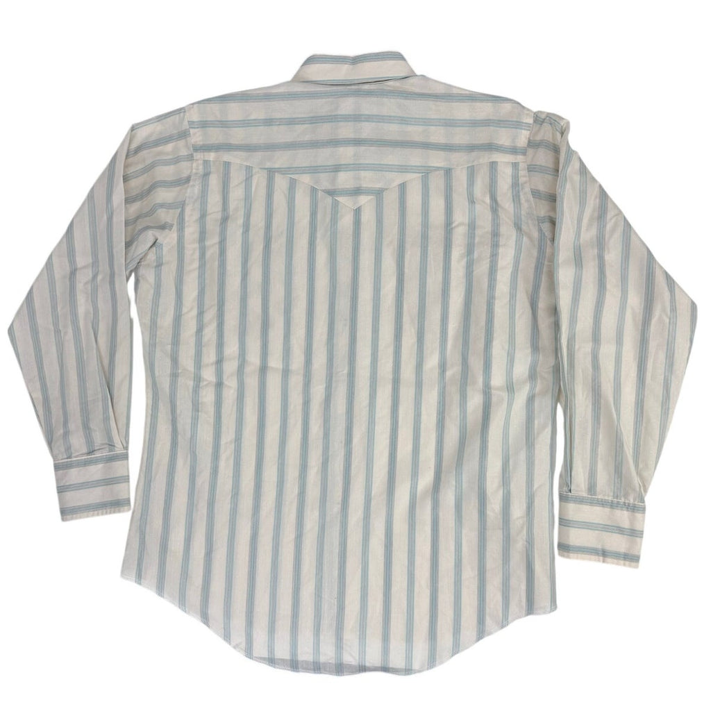 Vintage 80s Wrangler Striped Pearl Snap Western Shirt Men 17x35 USA