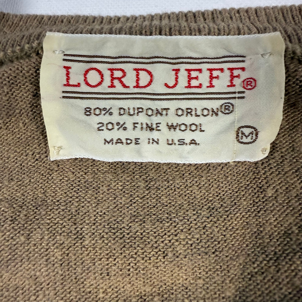 Vintage 60s Tan Brown V-Neck Sweater Orlon Wool USA Men’s Medium Lord Jeff