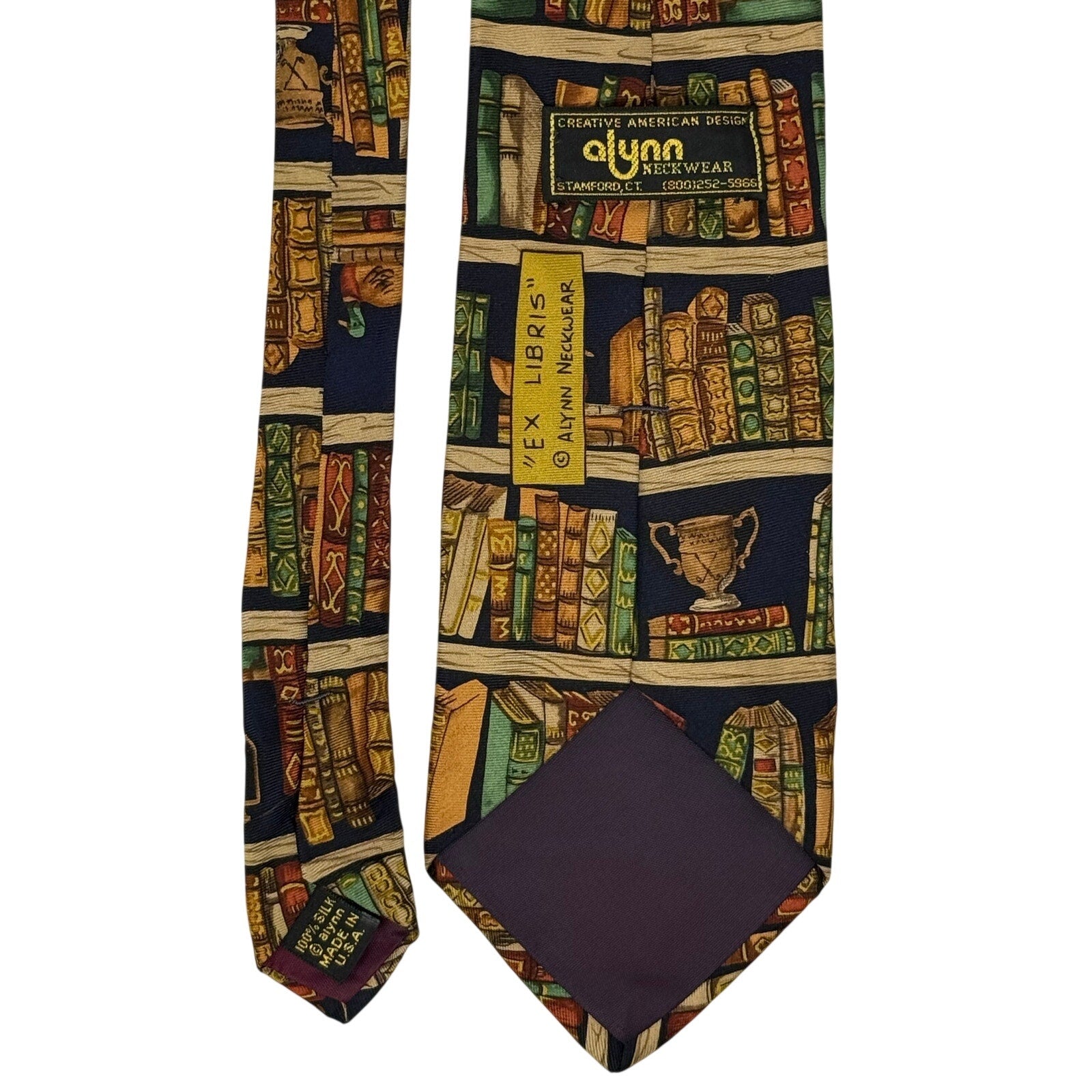 aLynn Ex Libris Library Books Silk Necktie 61" USA Made Extra Long