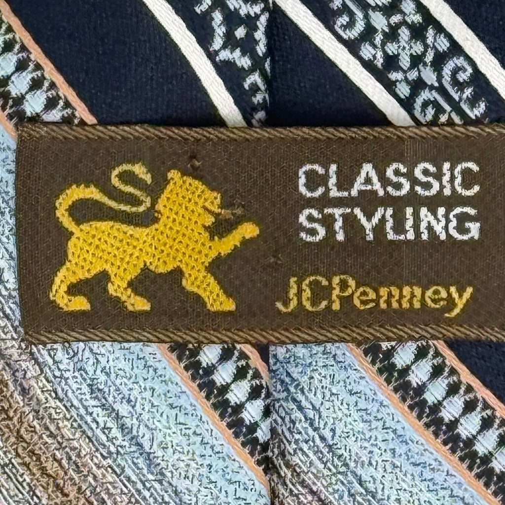 Vintage 90s JCPenney Classic Striped Tie Blue Gray 57” Necktie