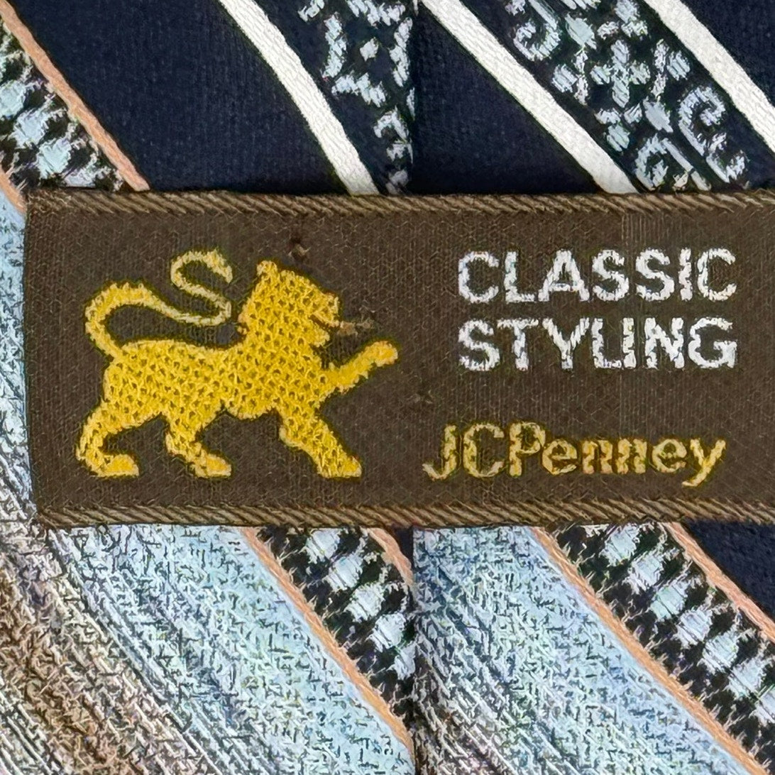 Vintage 90s JCPenney Classic Striped Tie Blue Gray 57” Necktie