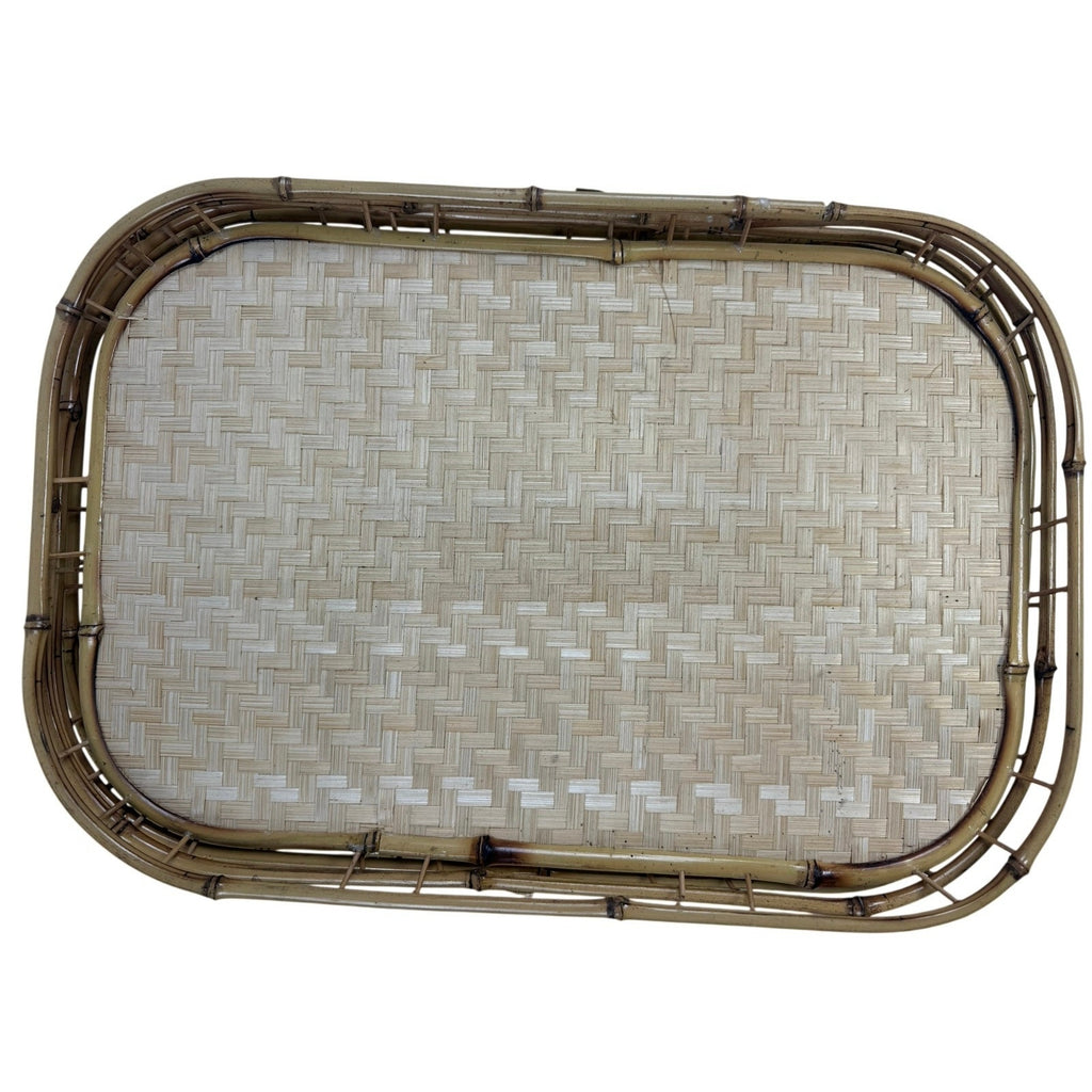 Vintage 1970s Bamboo Rattan Woven Serving Trays Set of 4 Taiwan