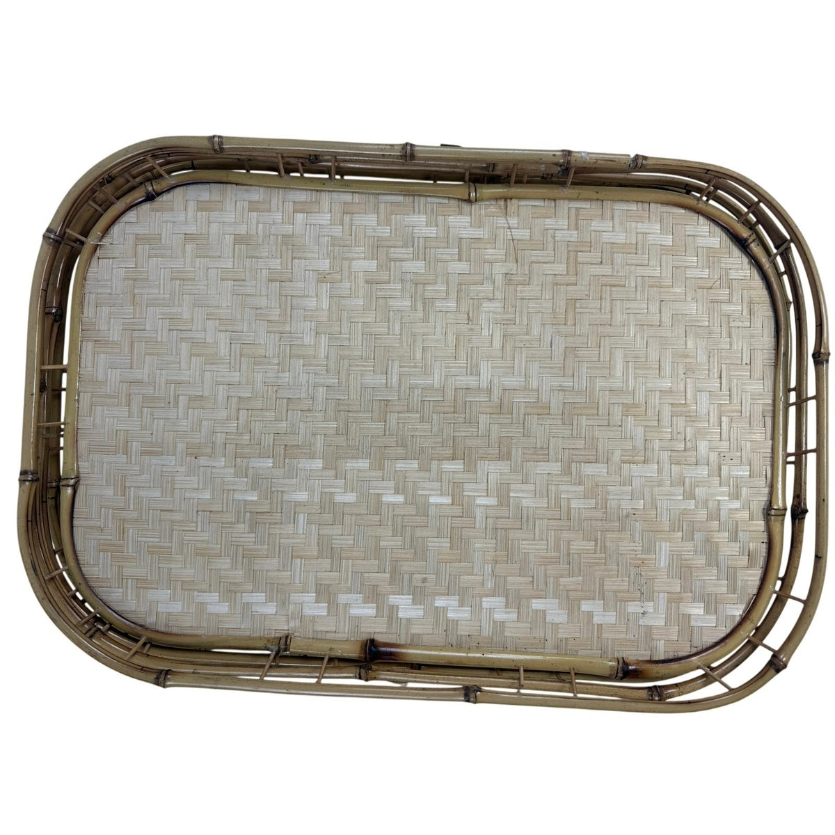 Vintage 1970s Bamboo Rattan Woven Serving Trays Set of 4 Taiwan
