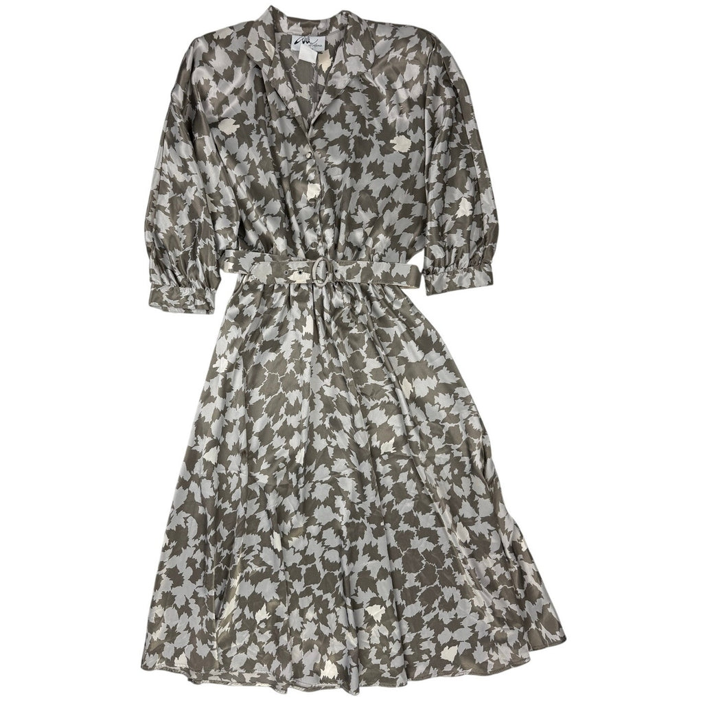 Vintage 1980s Willi of California Belted Abstract Print Midi Dress Women's 10